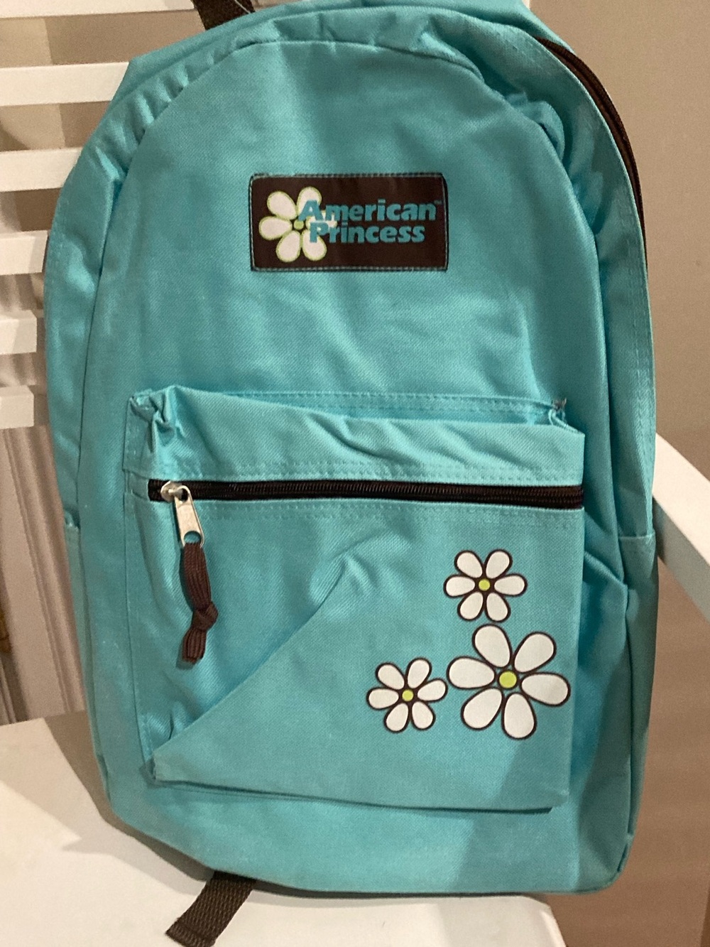 American Princess Turquoise Kids Backpack with White Daisy Accents